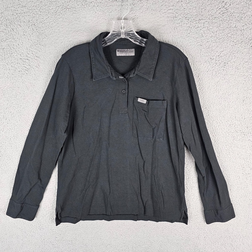 Figs Pro Polo Shirt Mens XL Black‎ Pique Knit Pima Cotton Long Sleeve W22WW1008